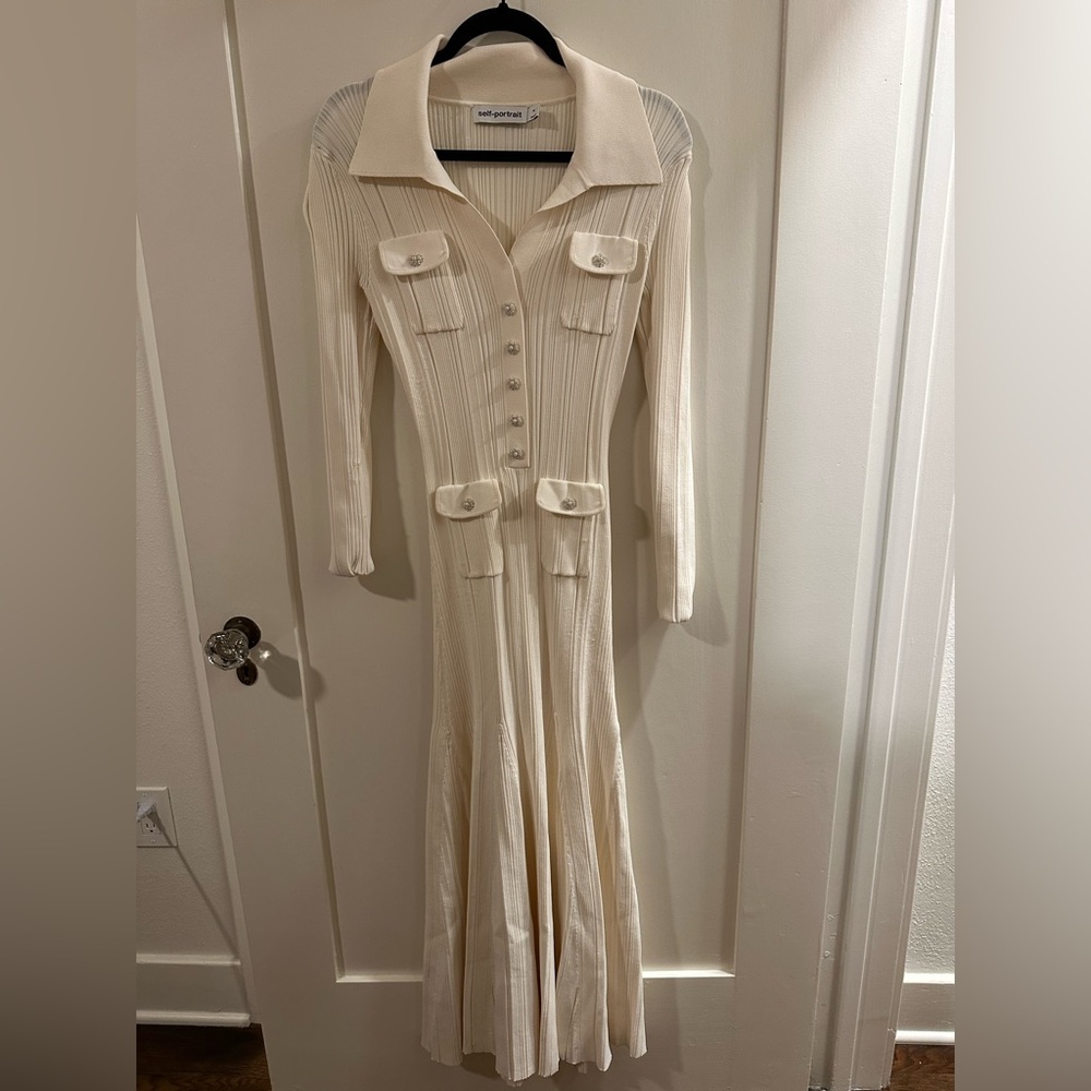 Self-Portrait White Long Sleeve Dress